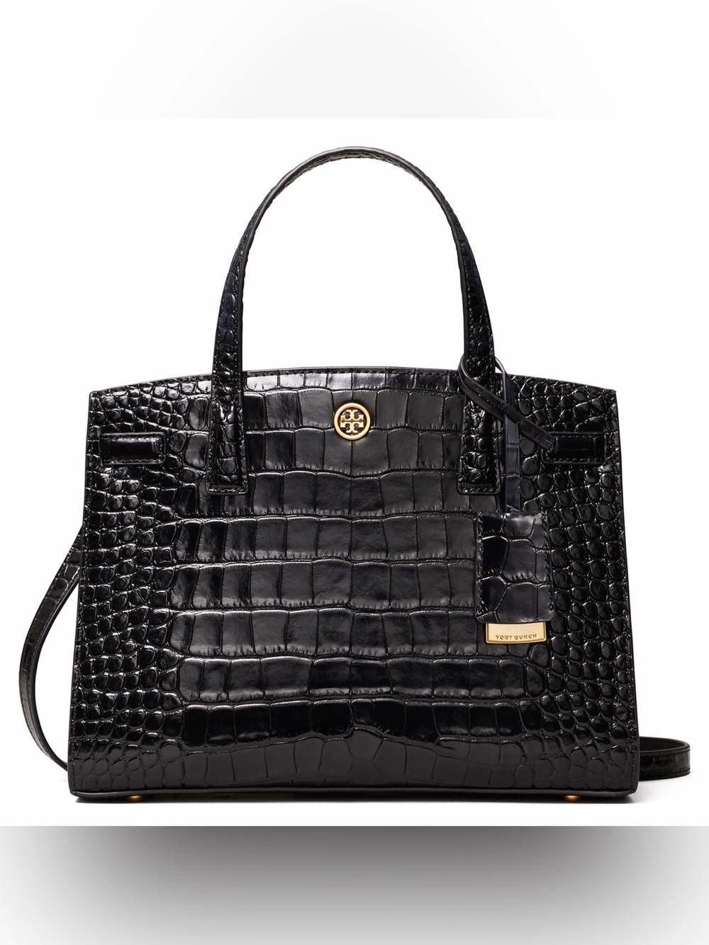 ‼️NEW Tory Burch Walker Black Embossed Leather Small Satchel Shoulder Bag